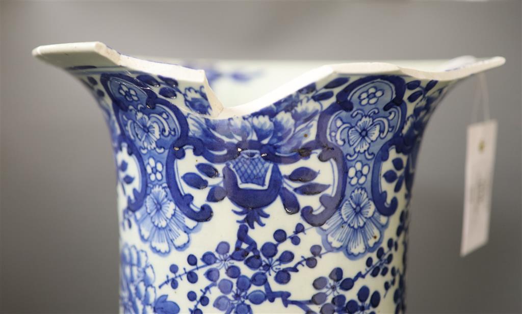 A large 19th century Chinese blue and white sleeve vase, height 62cm (a.f.)